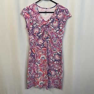 Title Nine Floral Pinks Short Sleeve V Neck Sport Outdoor Dress XS